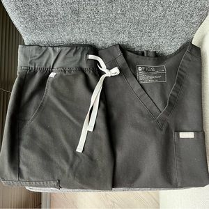 FIGS SCRUB SET BLACK Zamora Joggers Size XSP and One Pocket Scrub Top XS